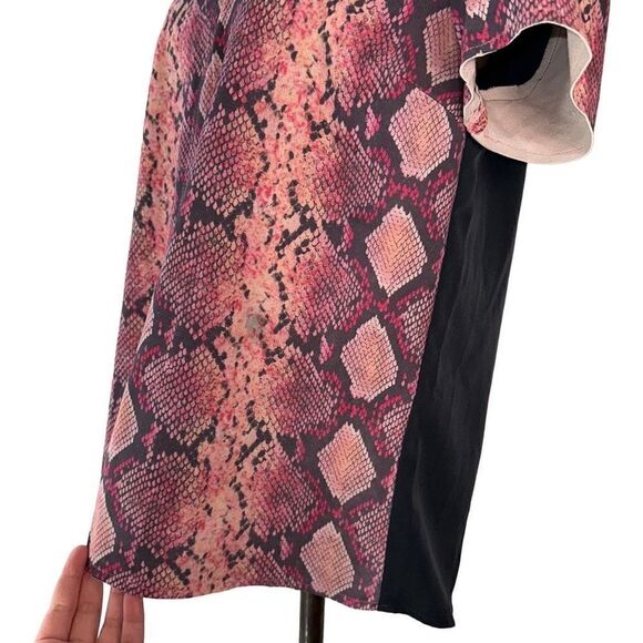 PJK Patterson J. Kincaid Womens Leather Pink Snake Print Mixed Media Blouse - Picture 4 of 10
